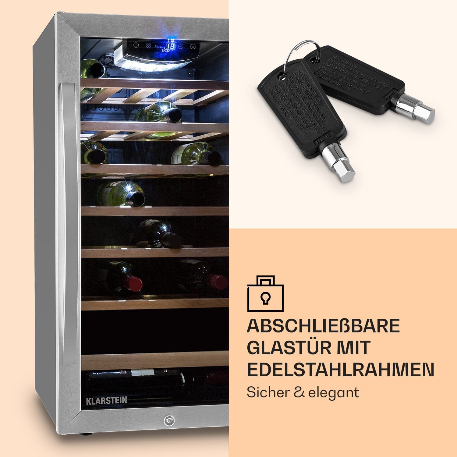 Klarstein Weinkühlschrank Vinamour 26 Uno, für 26 Standardflaschen á 0,75l,Wein Flaschenkühlschrank Weintemperierschrank Weinschrank Kühlschrank