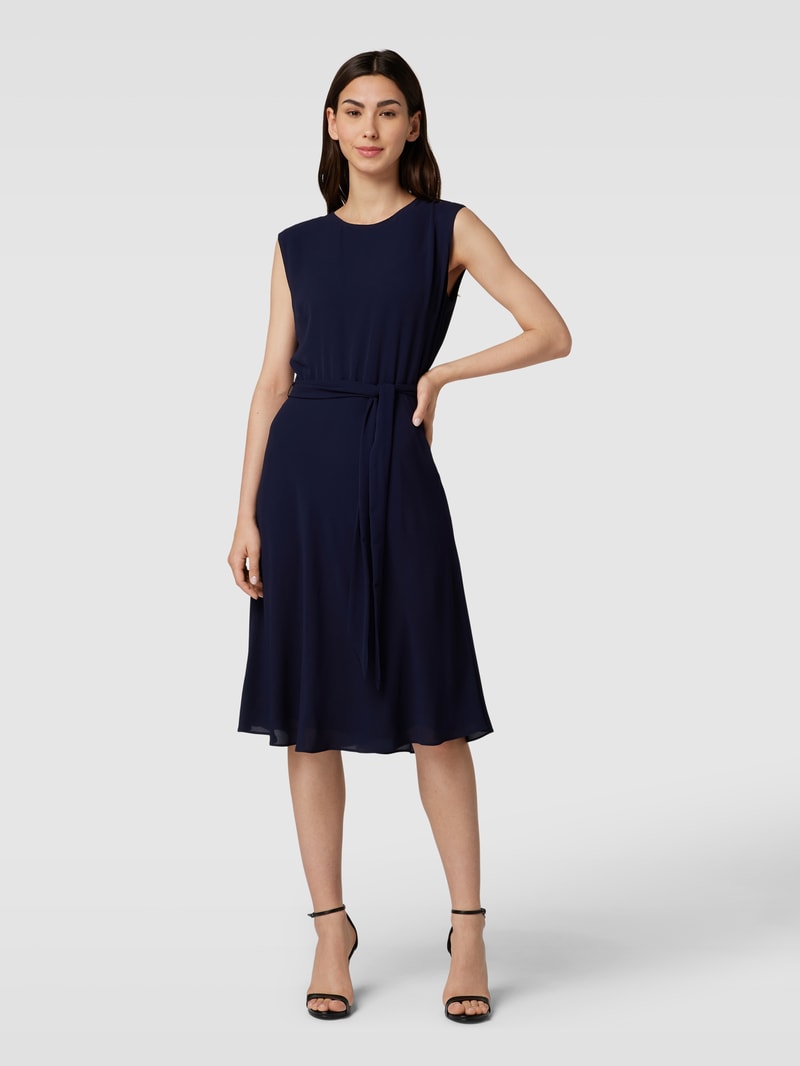 Knielanges Kleid mit Bindegürtel Modell 'VILODIE' in marineblau