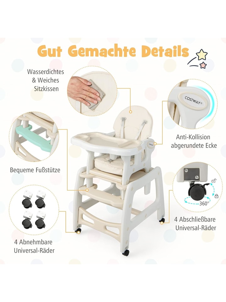 COSTWAY 3 in 1 Hochstuhl in Beige günstig kaufen 51 cm