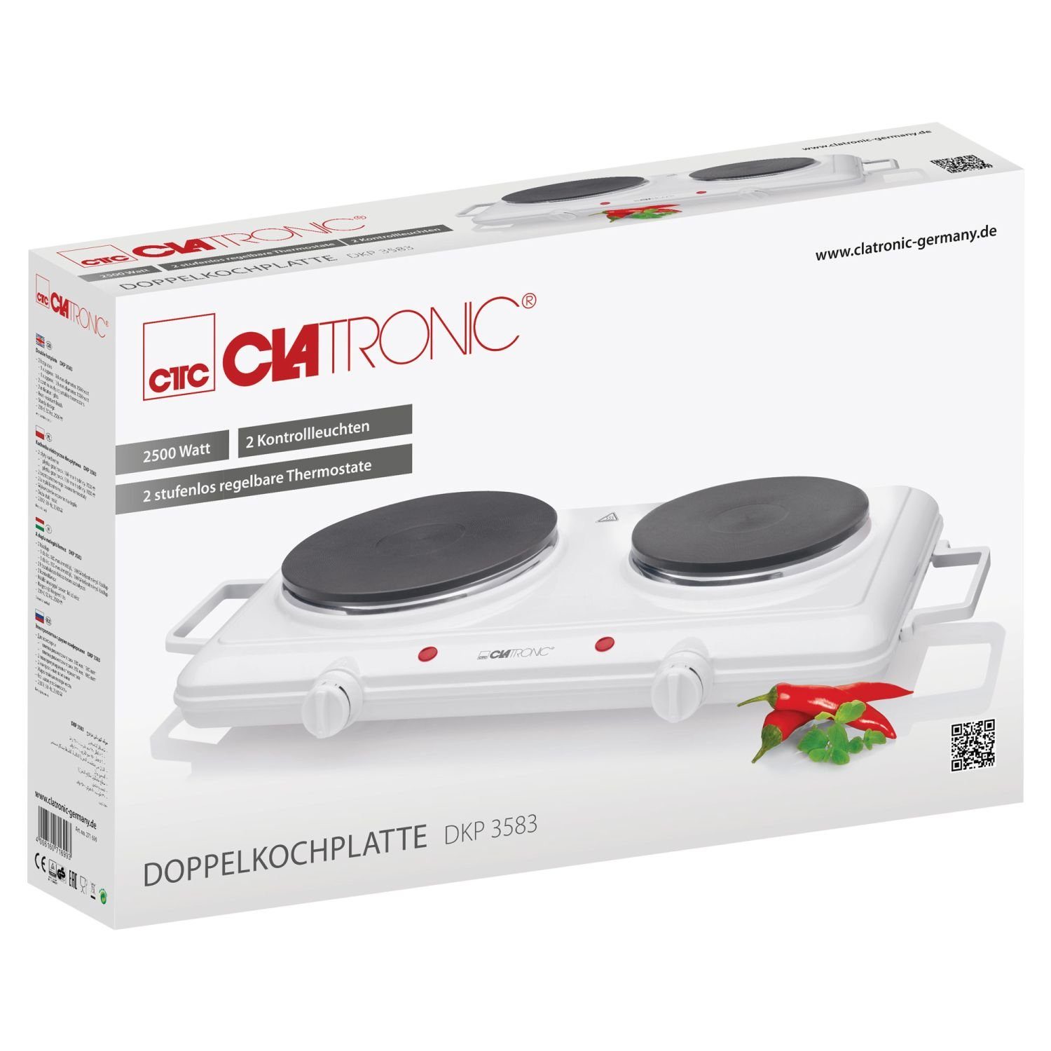 CLATRONIC Doppelkochplatte CLATRONIC Elektrische Doppel-Kochplatte 1500 W Camping-Herd DKP 3583
