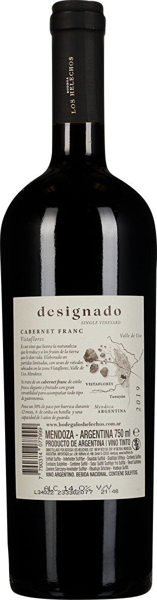 Bodega Los Helechos Cabernet Franc Designado Vista Flores 2019