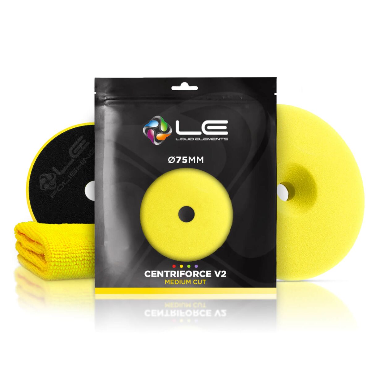 Liquid Elements Centriforce V2 Polierpad Set 12x Ø75mm Pad   4x Mikrofasertuch