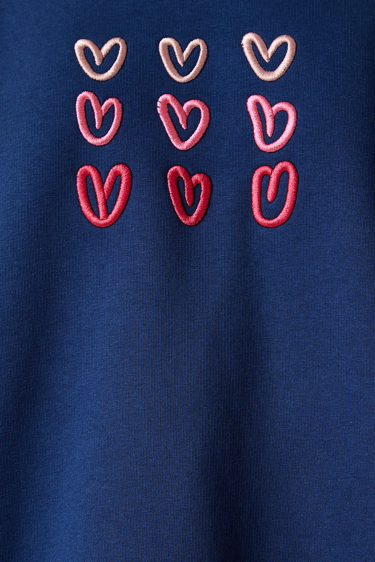 Happiness İstanbul  Marineblaues Damen-Sweatshirt mit aufgesticktem Herz und Roségold OW00004