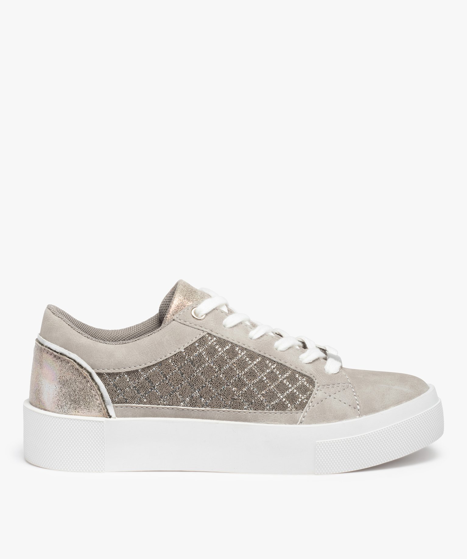 Baskets femme à motifs quadrillés en strass gris | GEMO
