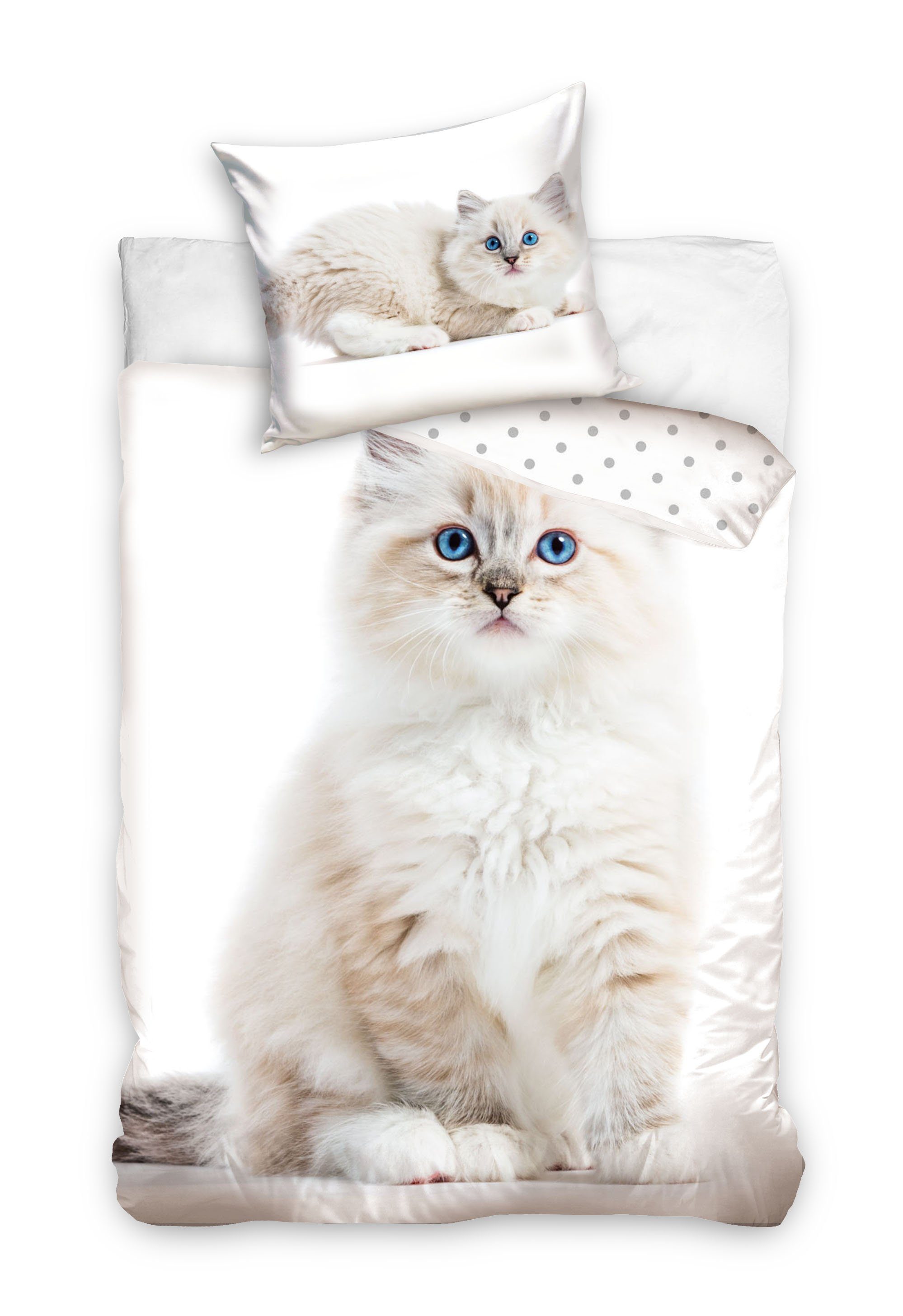 Bettwäsche Wendebettwäsche süße Katze 135 x 200 cm + 80 x 80 cm, 100% Baumwolle, Häßler Homefashion, Baumwolle