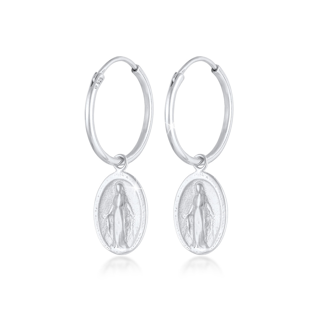 Elli Elli Boucles d'Oreilles Creolen Einhänger Marienbild Glaube 925 Silber Boucles d'oreilles