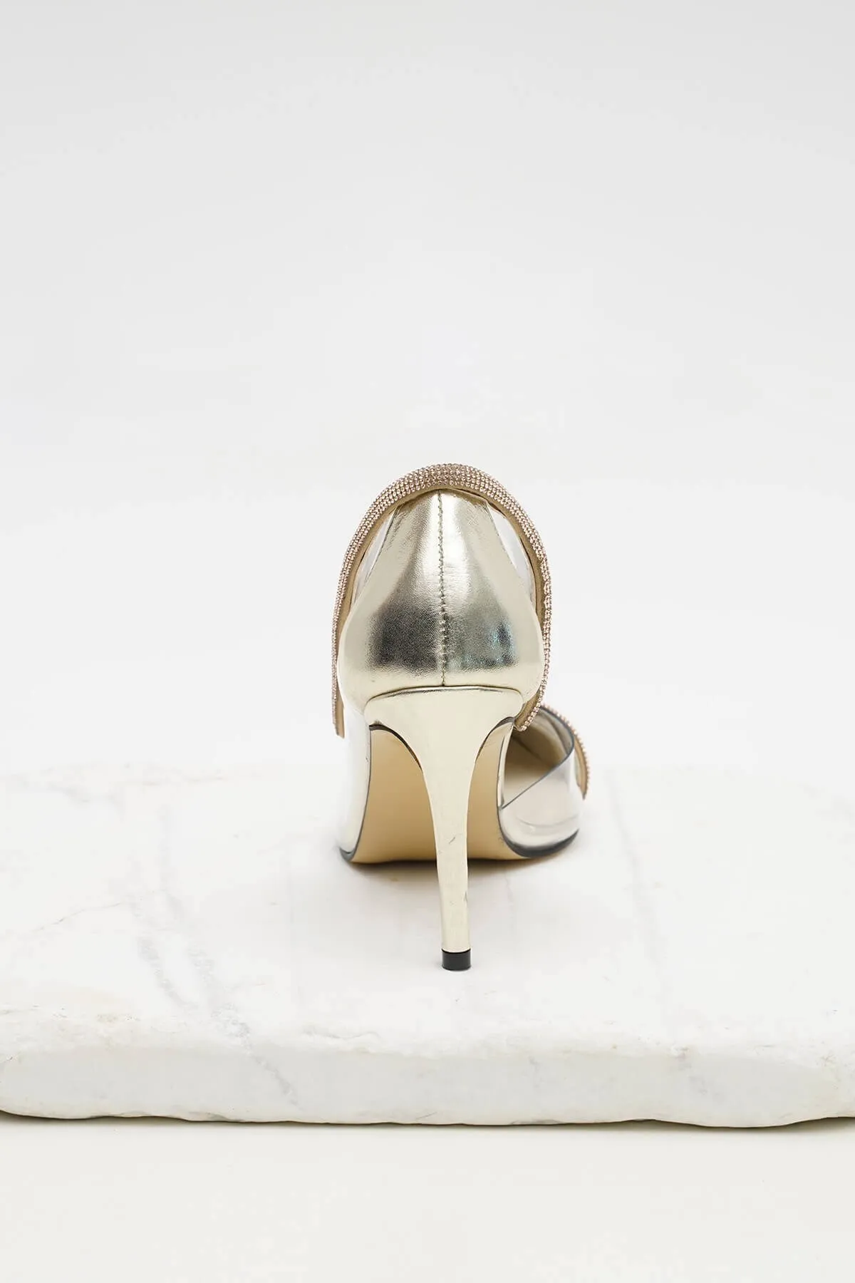 Mio Gusto  Anastasia Damen-Abendkleid, Stiletto-Schuhe aus echtem Leder in Goldfarbe