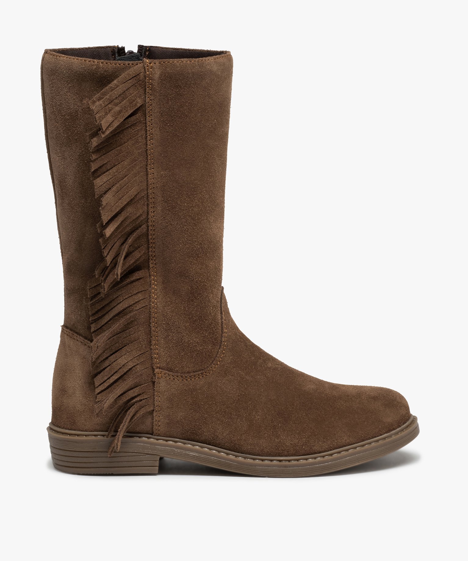 Bottes fille dessus cuir retourné avec franges | GEMO