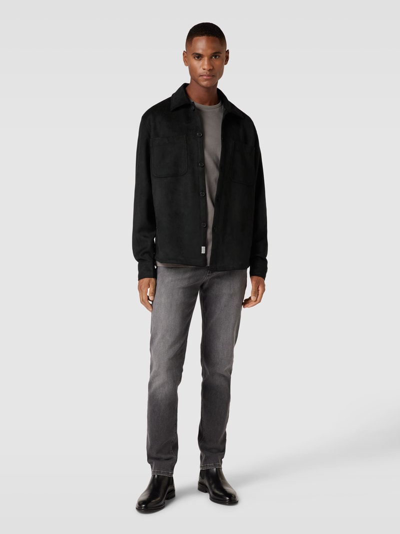 Relaxed Fit Overshirt mit aufgesetzten Brusttaschen in schwarz