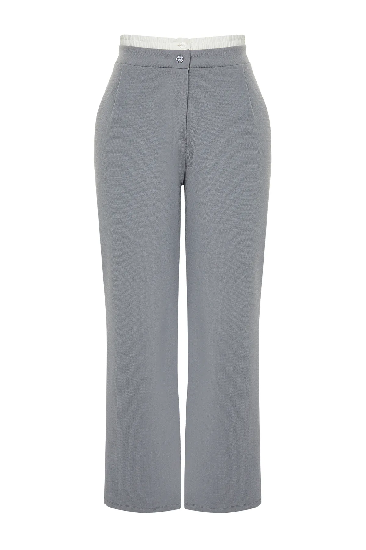 Trendyol Curve  Graue Strickhose mit Taillendetail TBBSS24AR00000