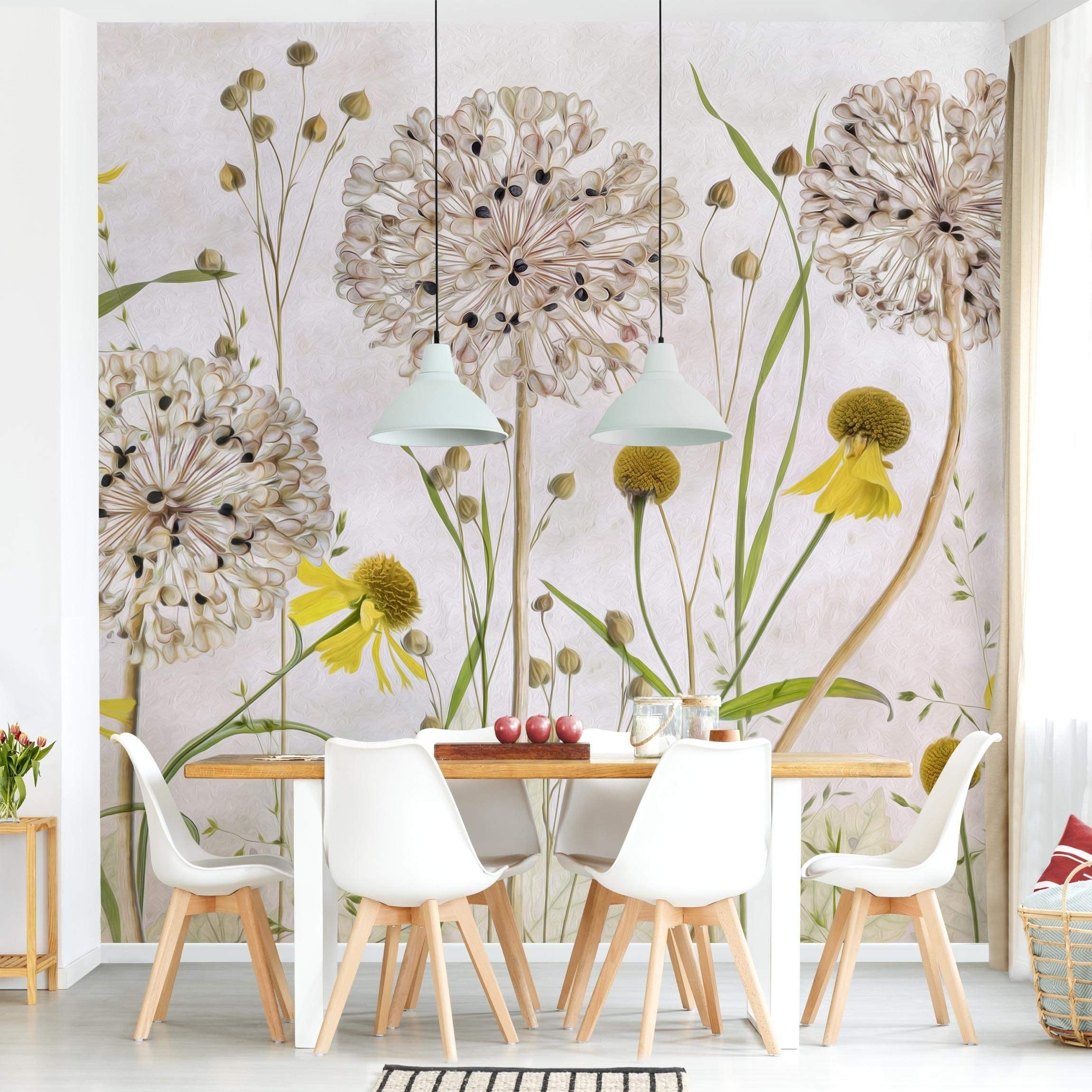 Bilderdepot24 Vliestapete Vintage Allium Helenium Illustration Blumen Beige Natur Wanddeko, Glatt, Matt, (Inklusive Gratis-Kleister oder selbstklebend), Wohnzimmer Schlafzimmer Küche Flur Fototapete Motivtapete Wandtapete