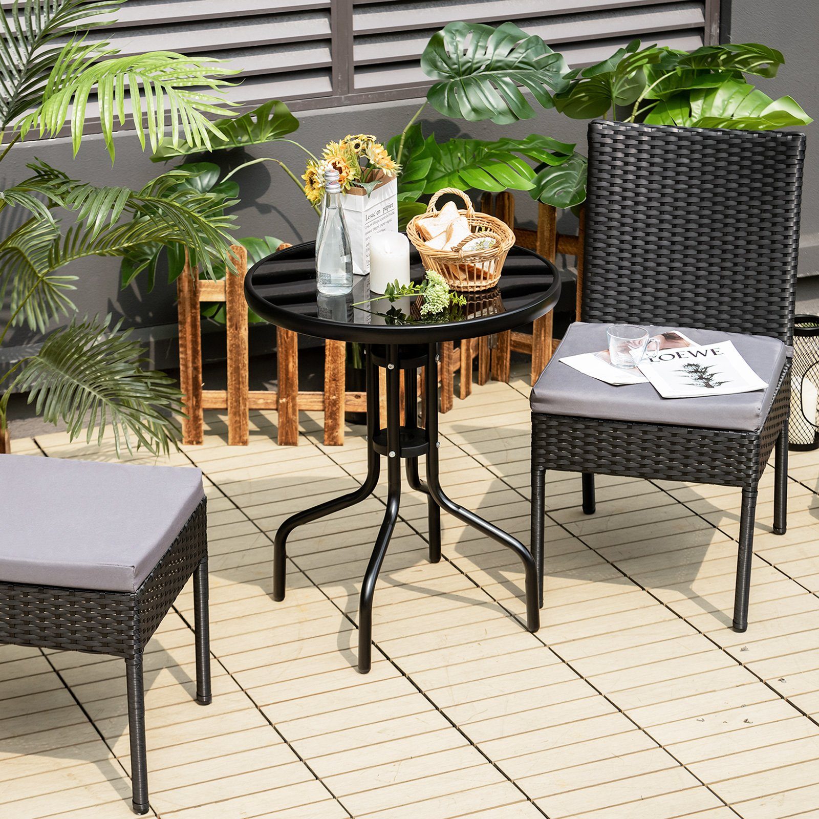 COSTWAY Gartenstuhl 2 TLG. Terrassenstühle (2 St), mit Kissen, bis 150kg