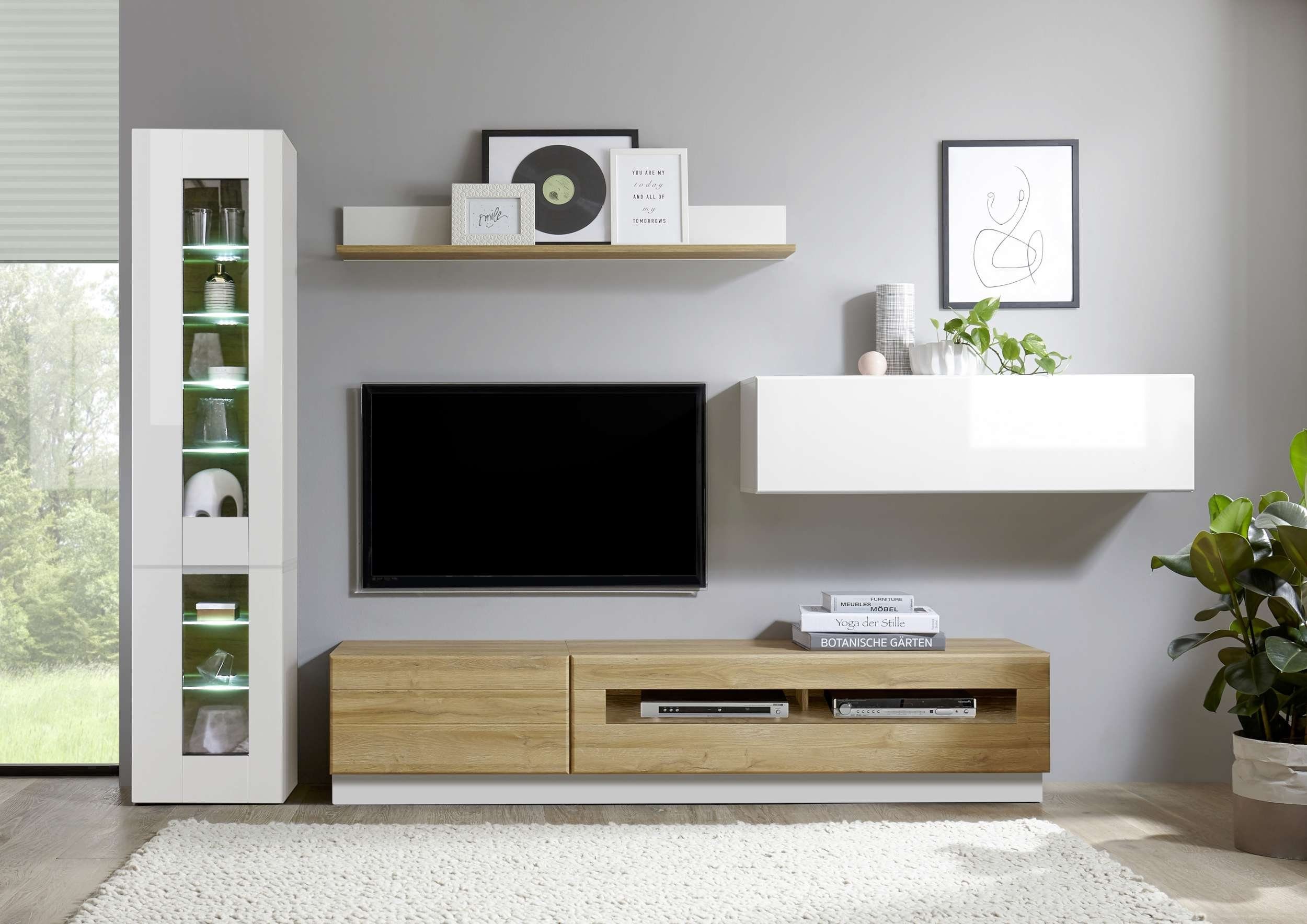Stylefy Wohnwand Keymen, (Set (6-St), Wohnzimmer-Set), 6-teilig, mit Push-to-Open, MDF, Hochglanzfronten, Modern Design