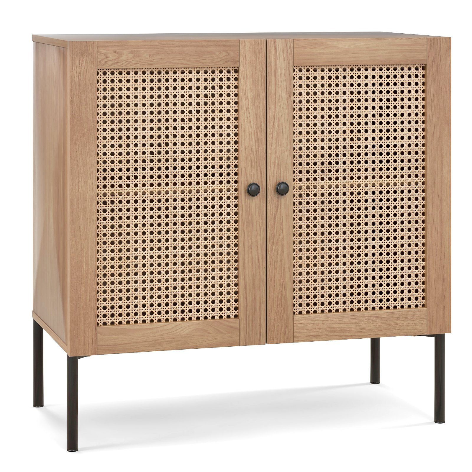 COSTWAY Sideboard, mit Arbeitsplatte, Rattantüren&verstellbarem Regal, 80cm