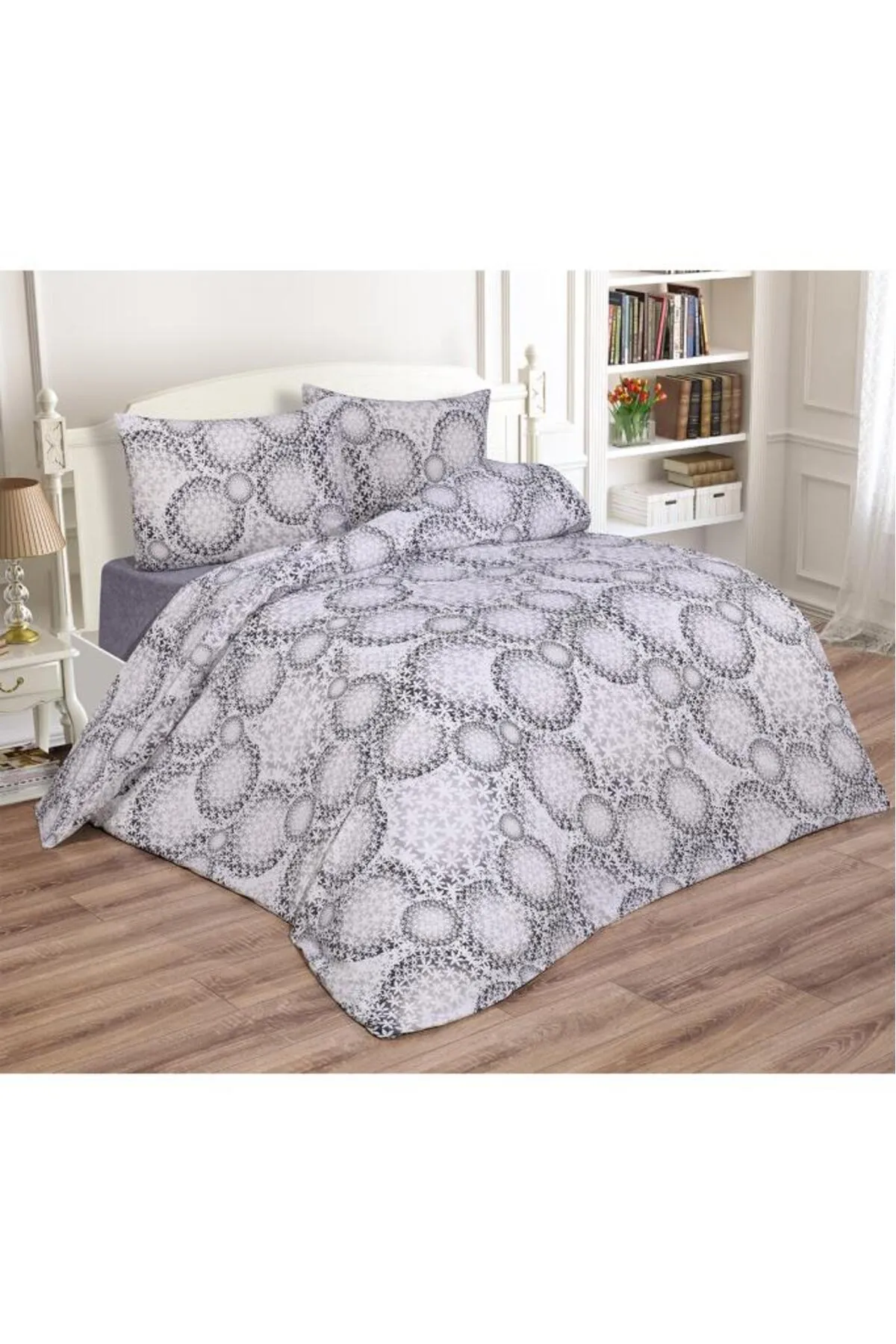 Çeyiz Diyarı  Daisy Doppelbettbezug-Set Grau