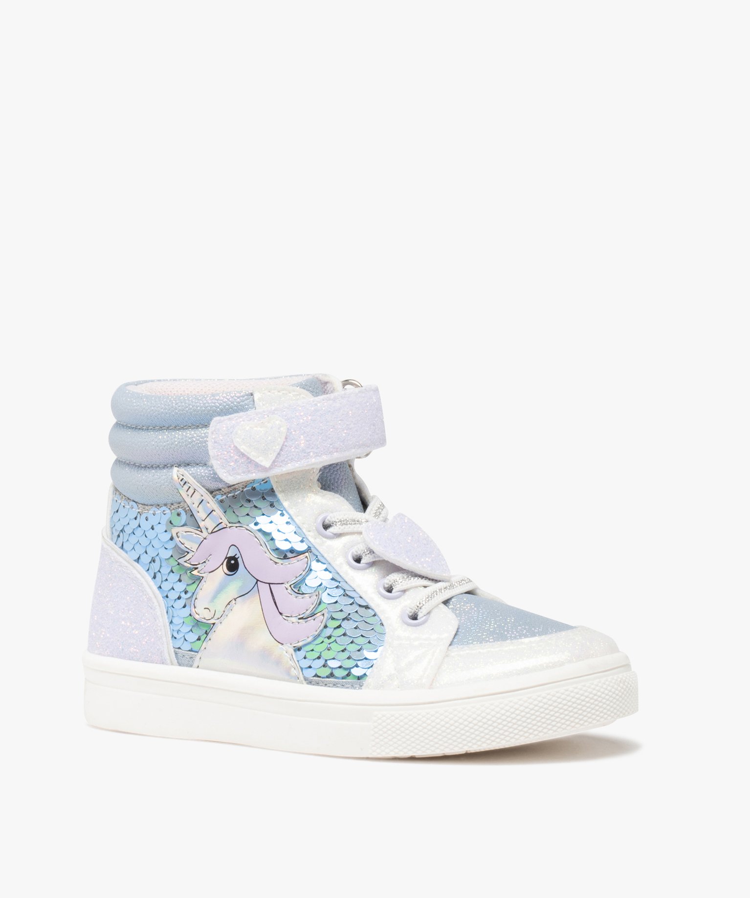 Baskets fille mid-cut licorne avec sequins et paillettes blanc | GEMO