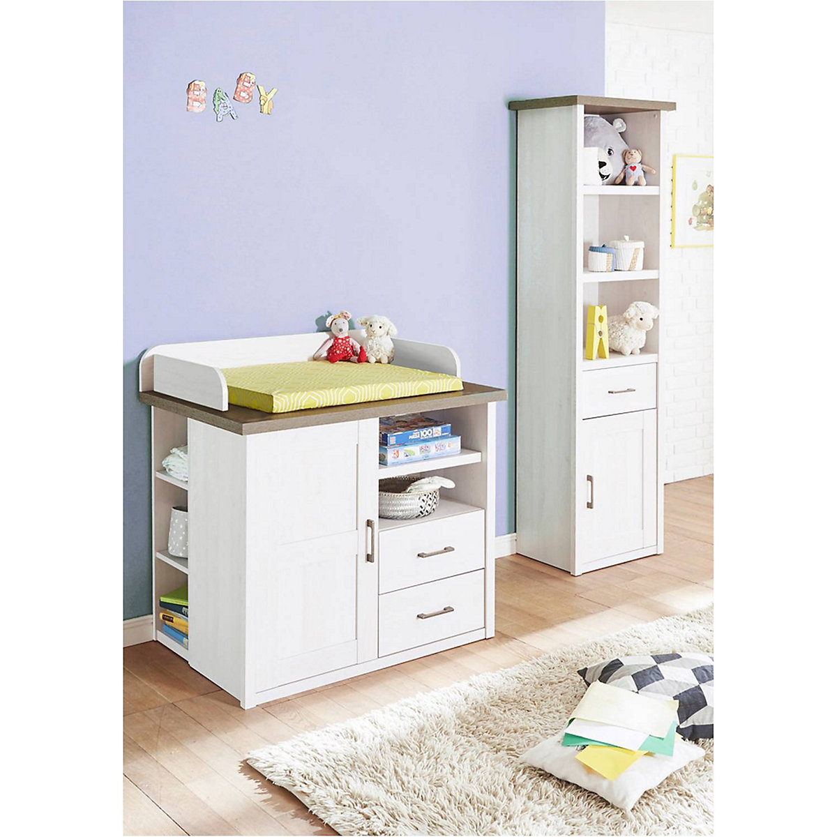 Babyzimmer 2er-Set LUND-78, Landhausstil, Pinie weiß Nb./Trüffel Eiche Nb.