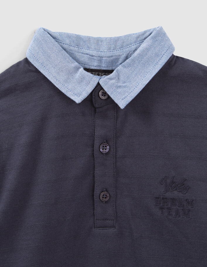 Polo marine col chemise et visuel embossé dos garçon