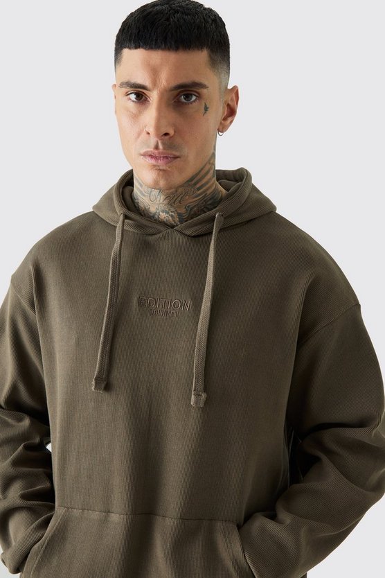 Tall gerippter Oversize Hoodie mit Edition Print