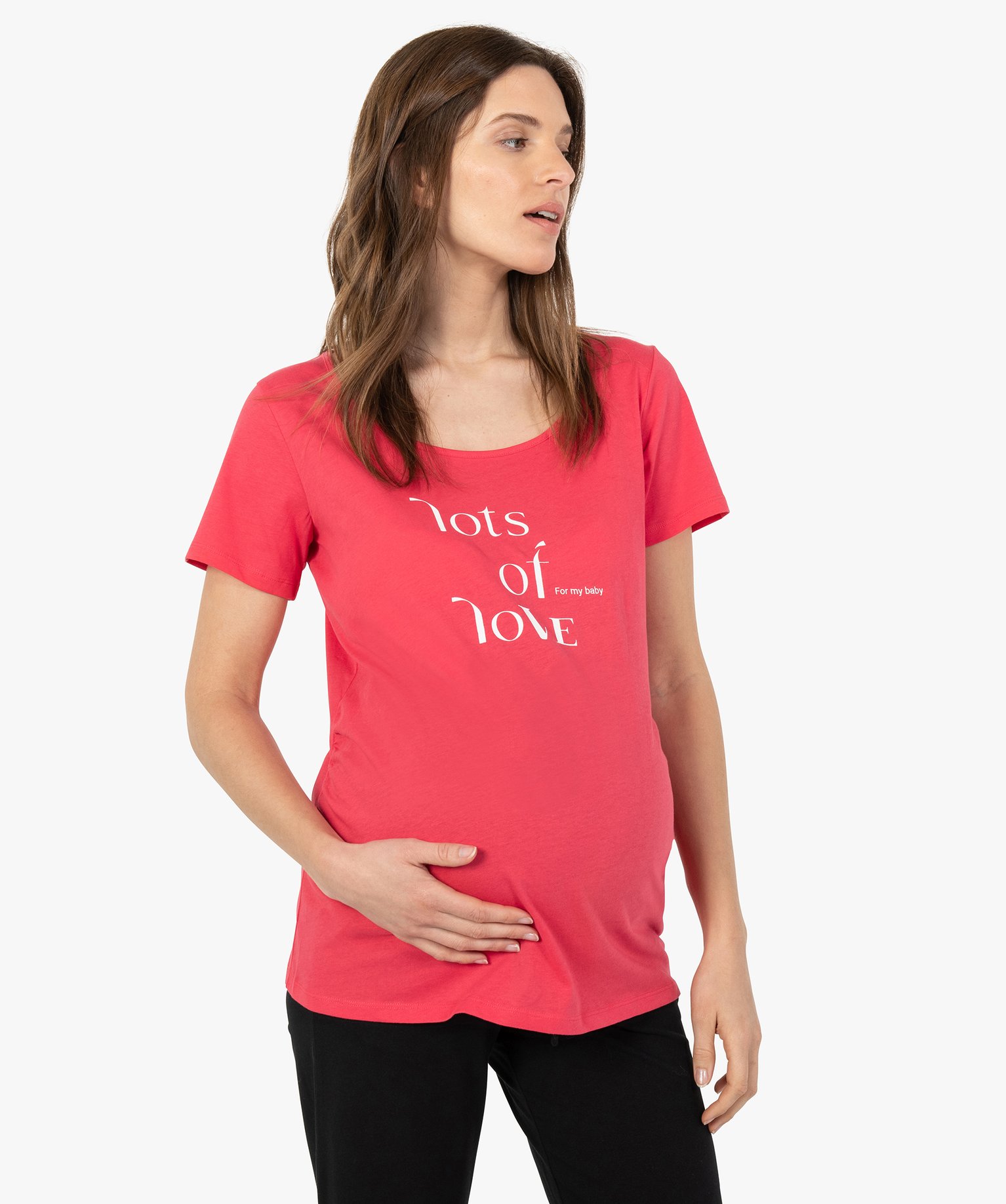 Tee-shirt de grossesse imprimé à manches courtes rose | GEMO