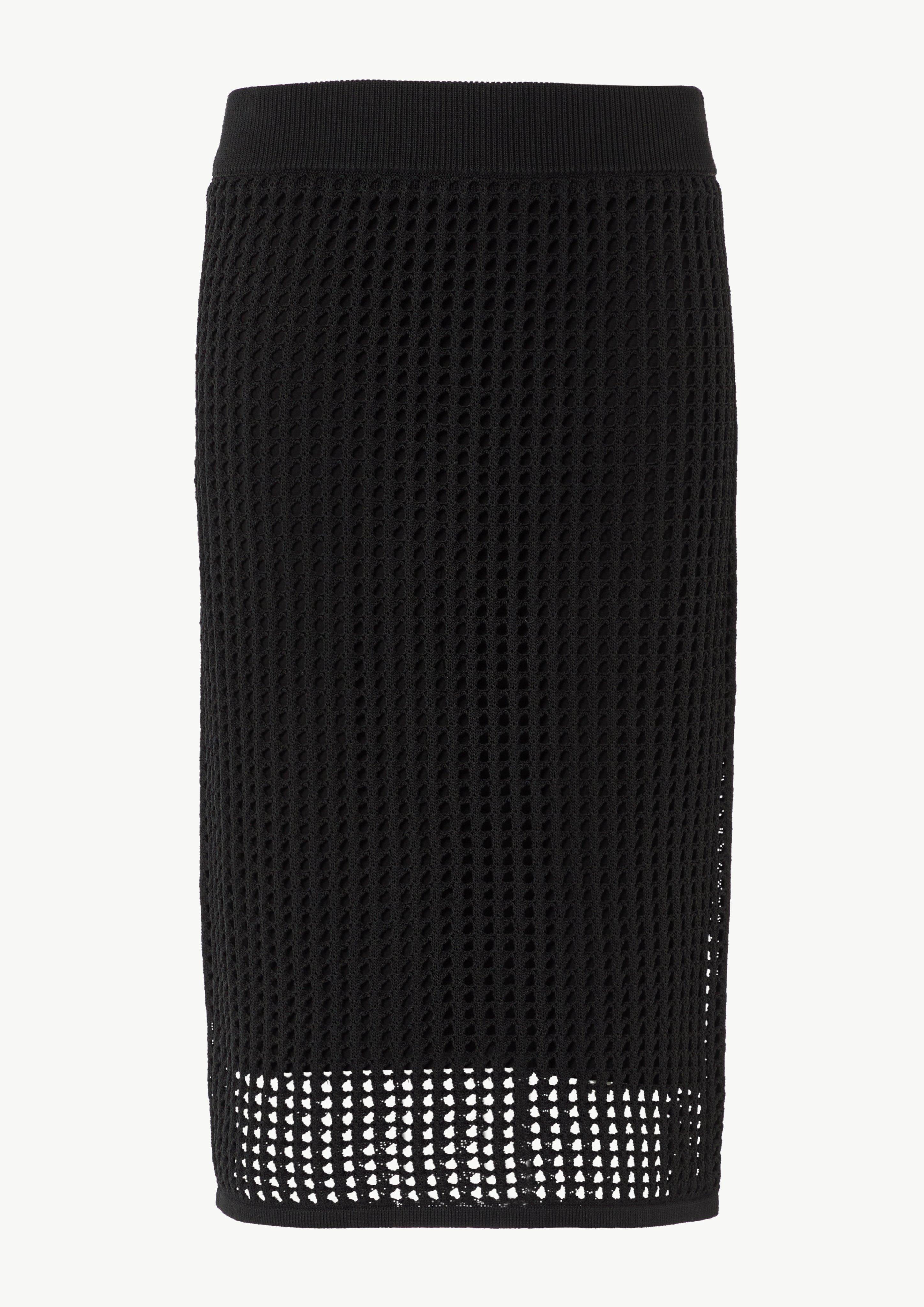Midirock aus Ajourstrick im Slim Fit - schwarz