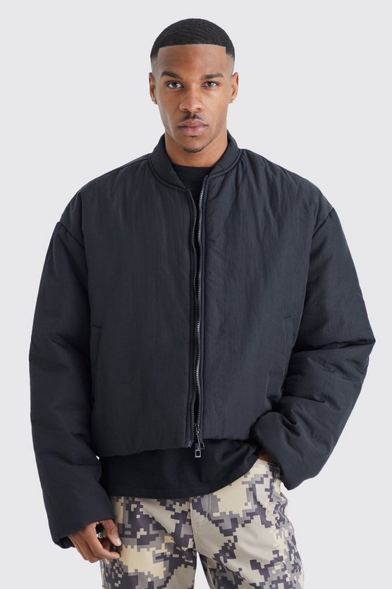 Kastige Nylon-Steppjacke in Knitteroptik