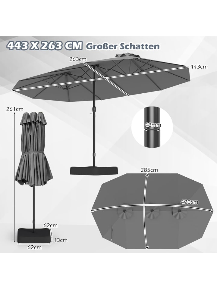 COSTWAY Doppelsonnenschirm mit Ständer 443 x 263 cm in Anthrazit günstig kaufen onesize