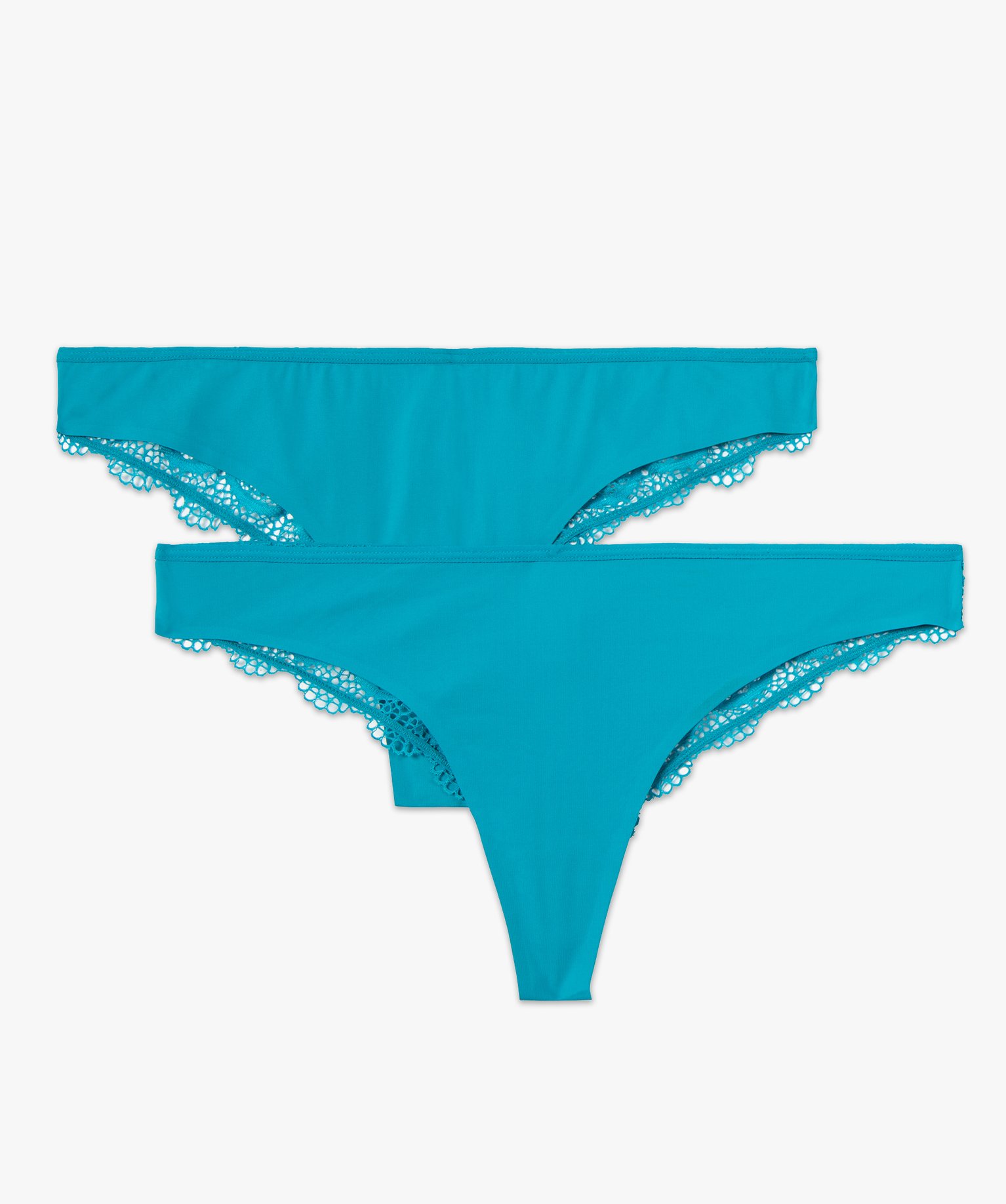 Tanga sans coutures en microfibre et dentelle femme (lot de 2) bleu | GEMO
