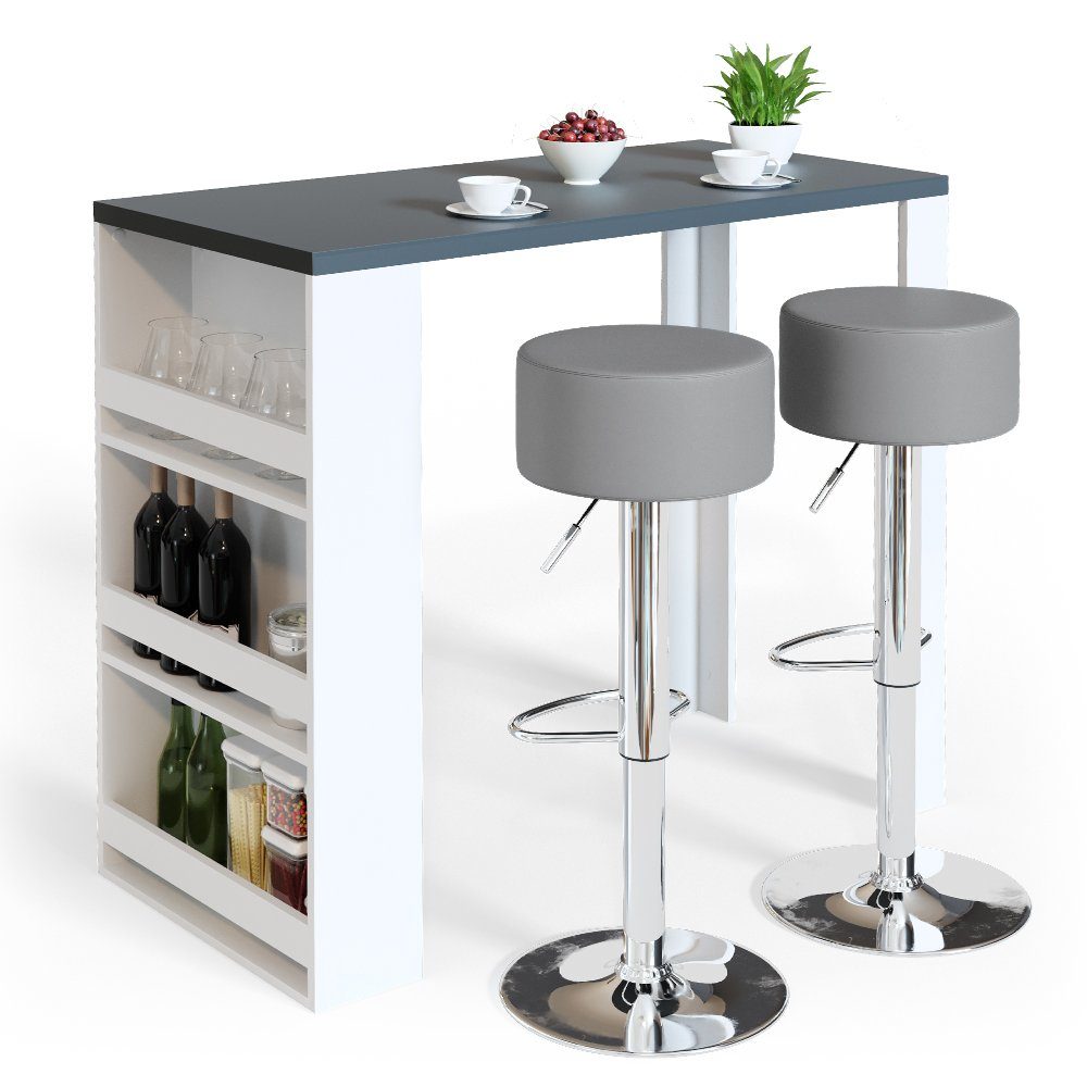Vicco Bartisch Bartresen Stehtisch Bistrotisch Anthrazit Weiß inkl. Hocker