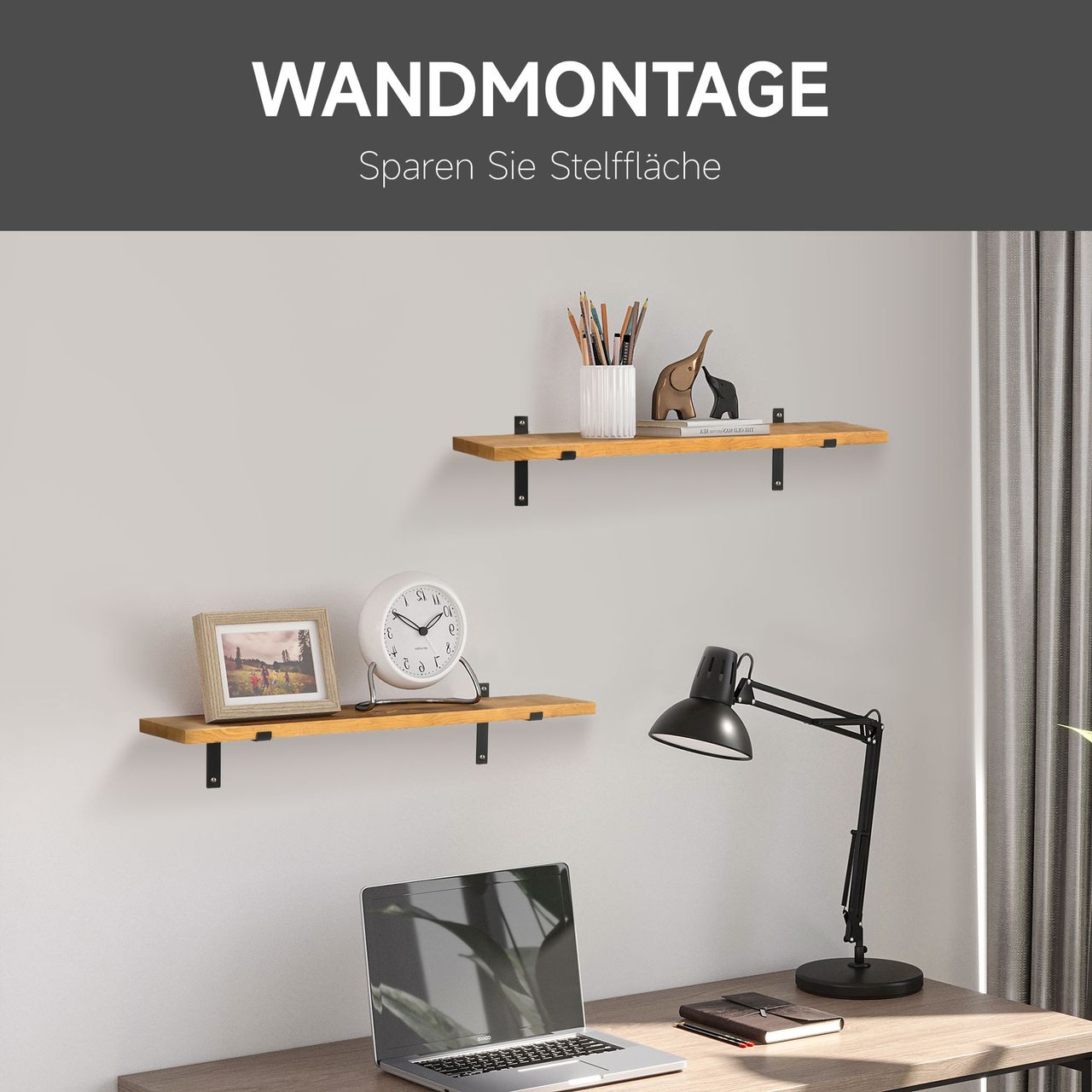 HOMCOM Wandregal 2er-Set Schweberegal Holzregal Wandboard, Regalbrett, Wandbrett