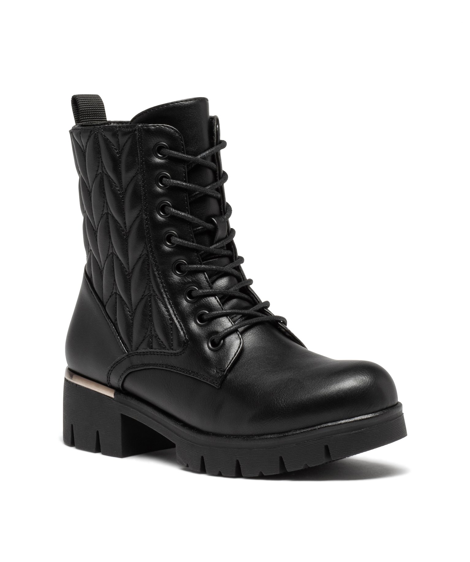 Boots femme dessus uni et matelassé à semelle crantée noir | GEMO