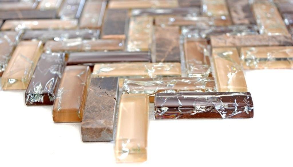 Mosani Mosaikfliesen Glasmosaik Naturstein Mosaik dunkelbraun glänzend / 10 Matten