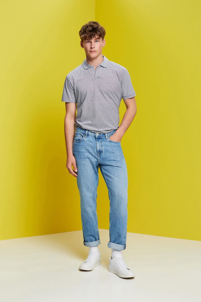 Gestreiftes Jersey Poloshirt, Baumwolle-Leinen-Mix