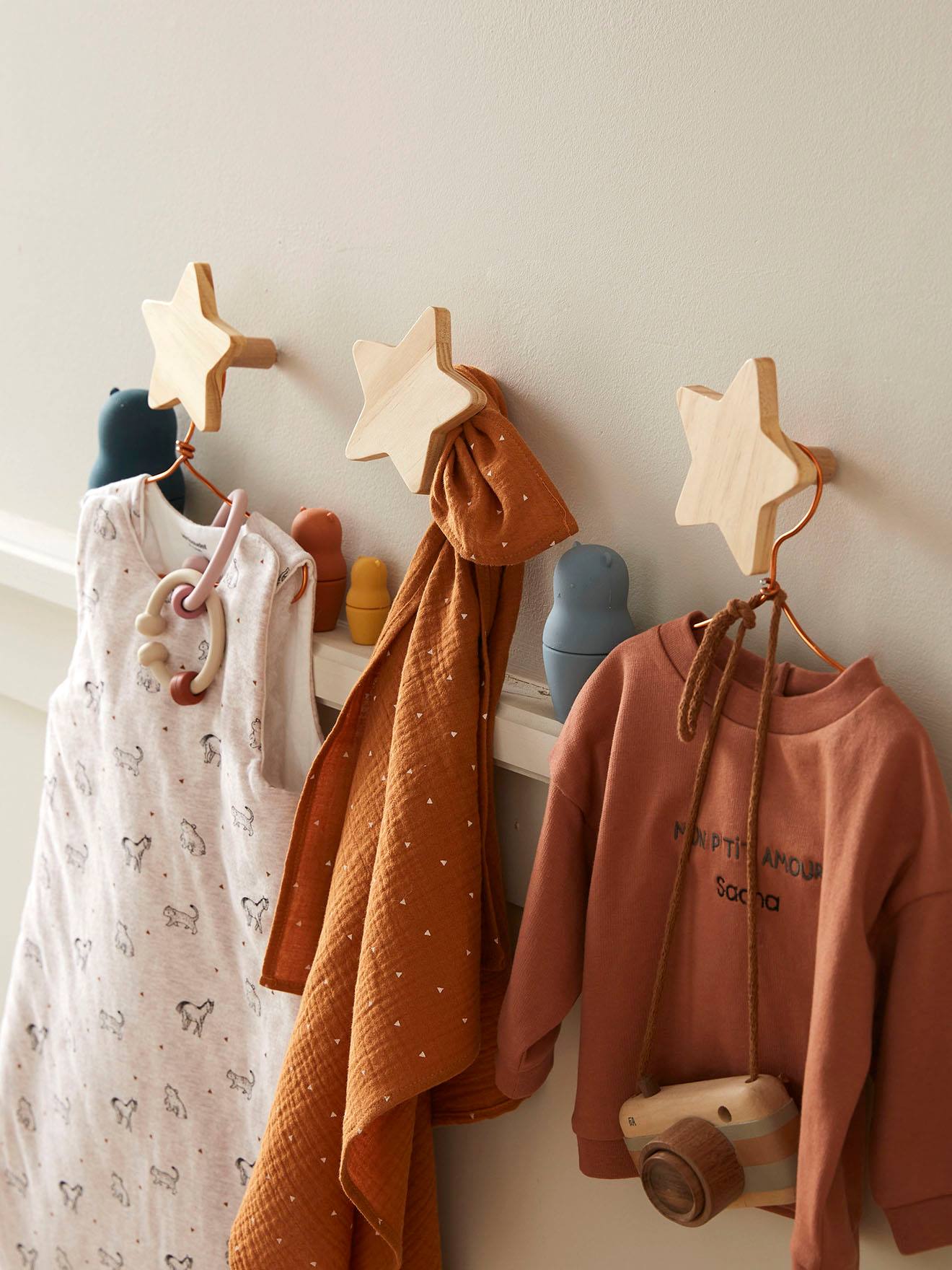 Lot de 3 patères étoiles LIGNE SIRIUS bois