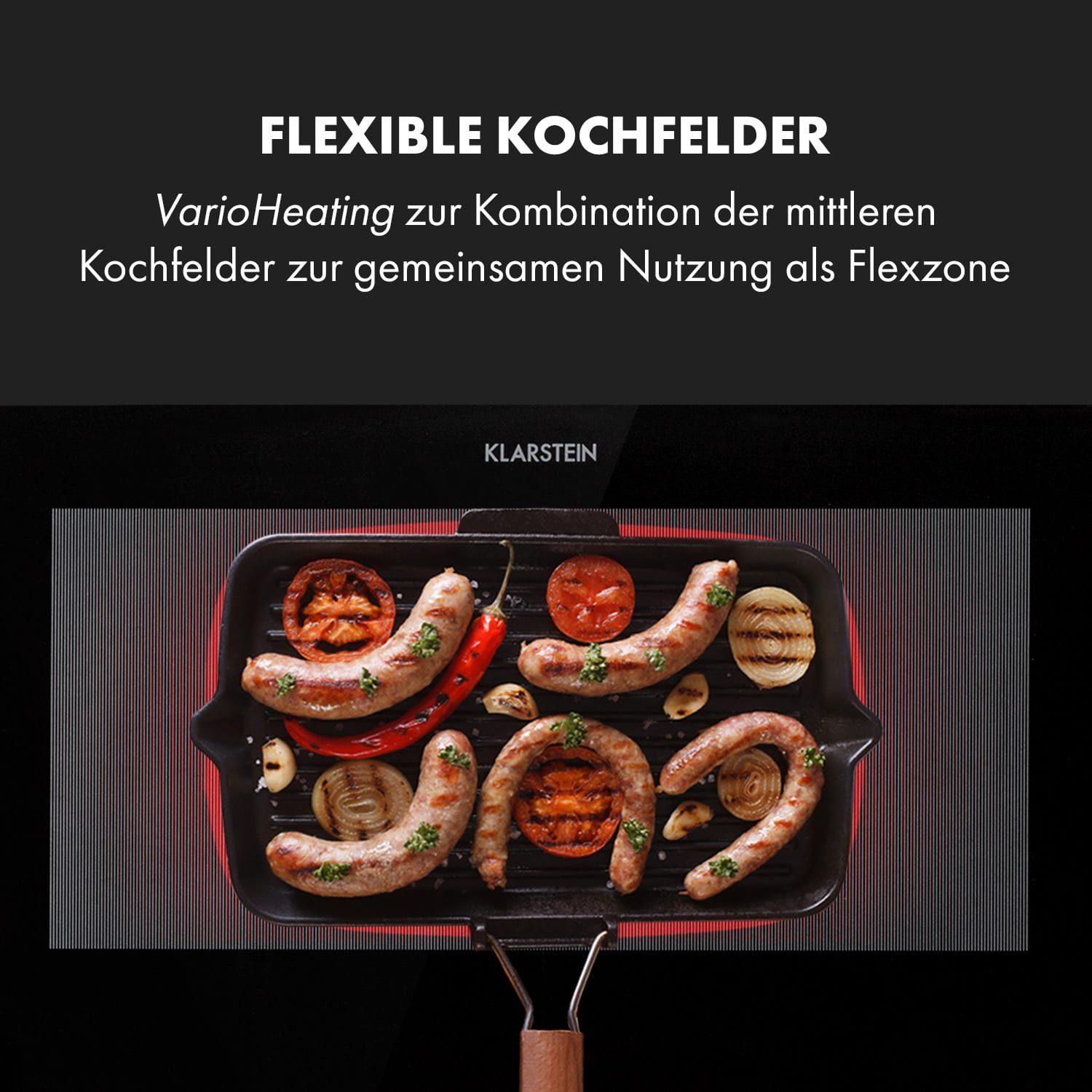 Klarstein Induktions-Kochfeld Delicatessa 90 Slim Einbaukochfeld Induktion 4 Zonen 7000W Autark CP11-Delicatessa-Sli, Einbau Induktionskochfeld 4 Platten Glaskeramik autark Kochfeld