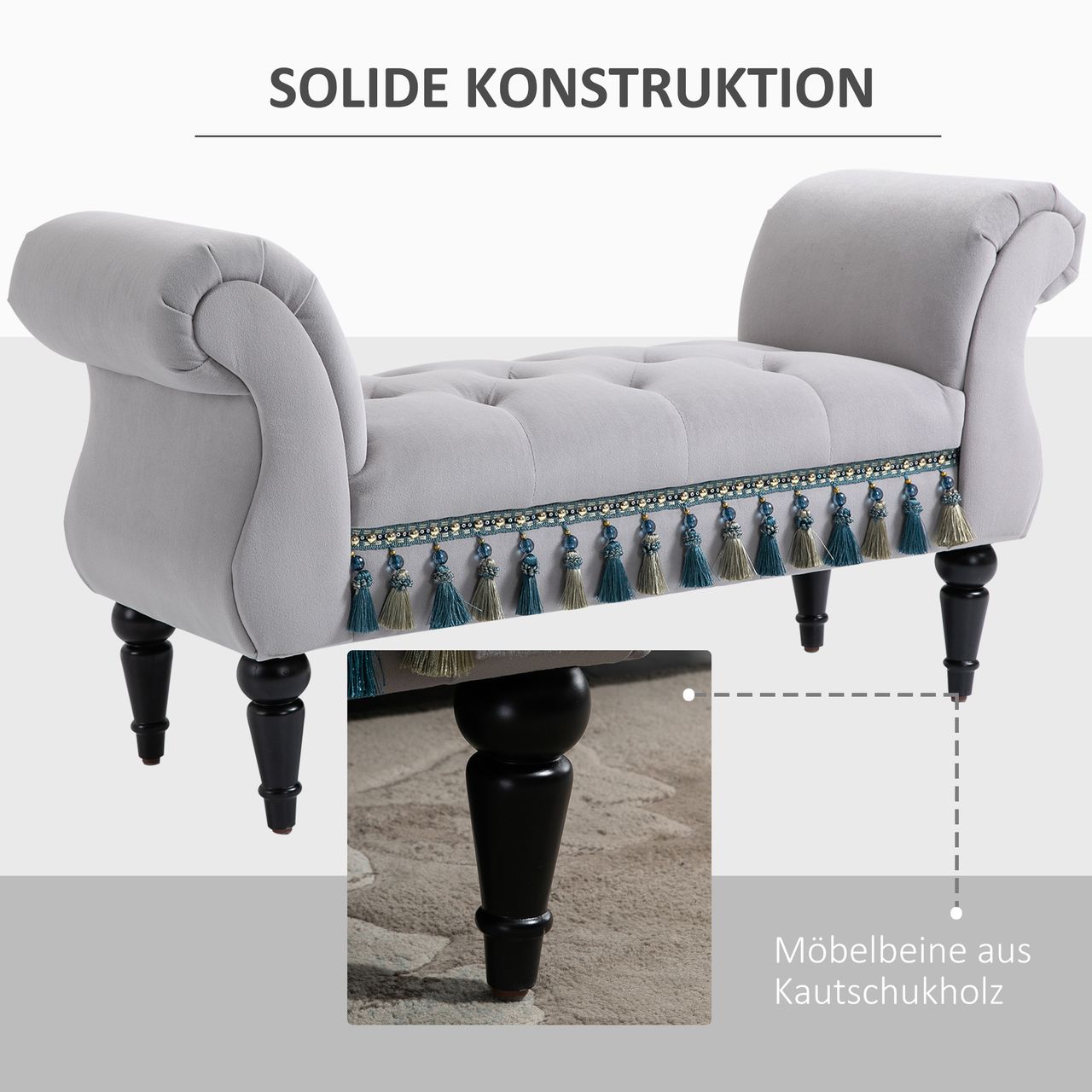 HOMCOM Luxus Sitzbank Polsterbank Hockerbank Schaumstoff Grau 117 x 40 x 58 cm