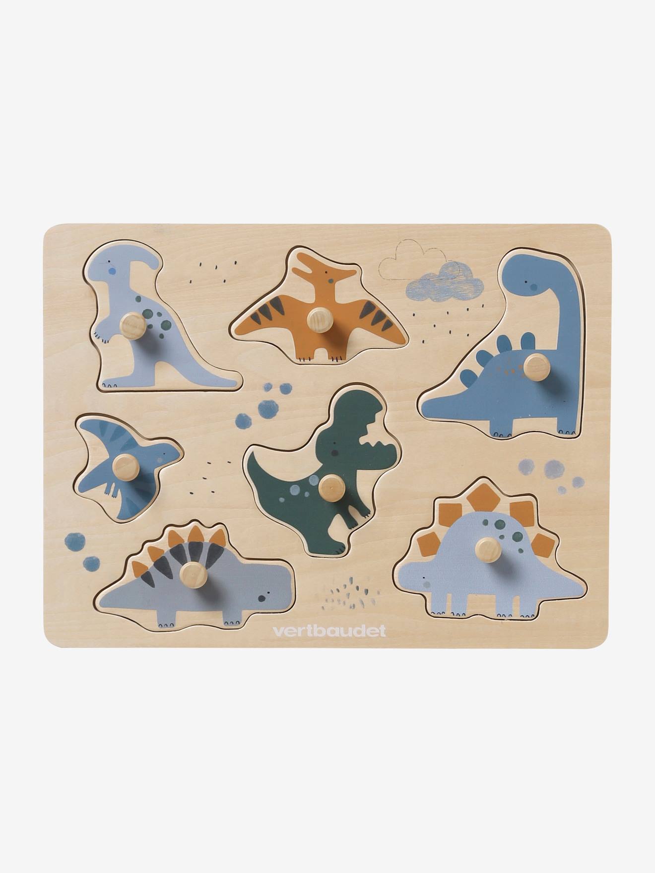 Puzzle bouton Dinosaures en bois FSC® multicolore