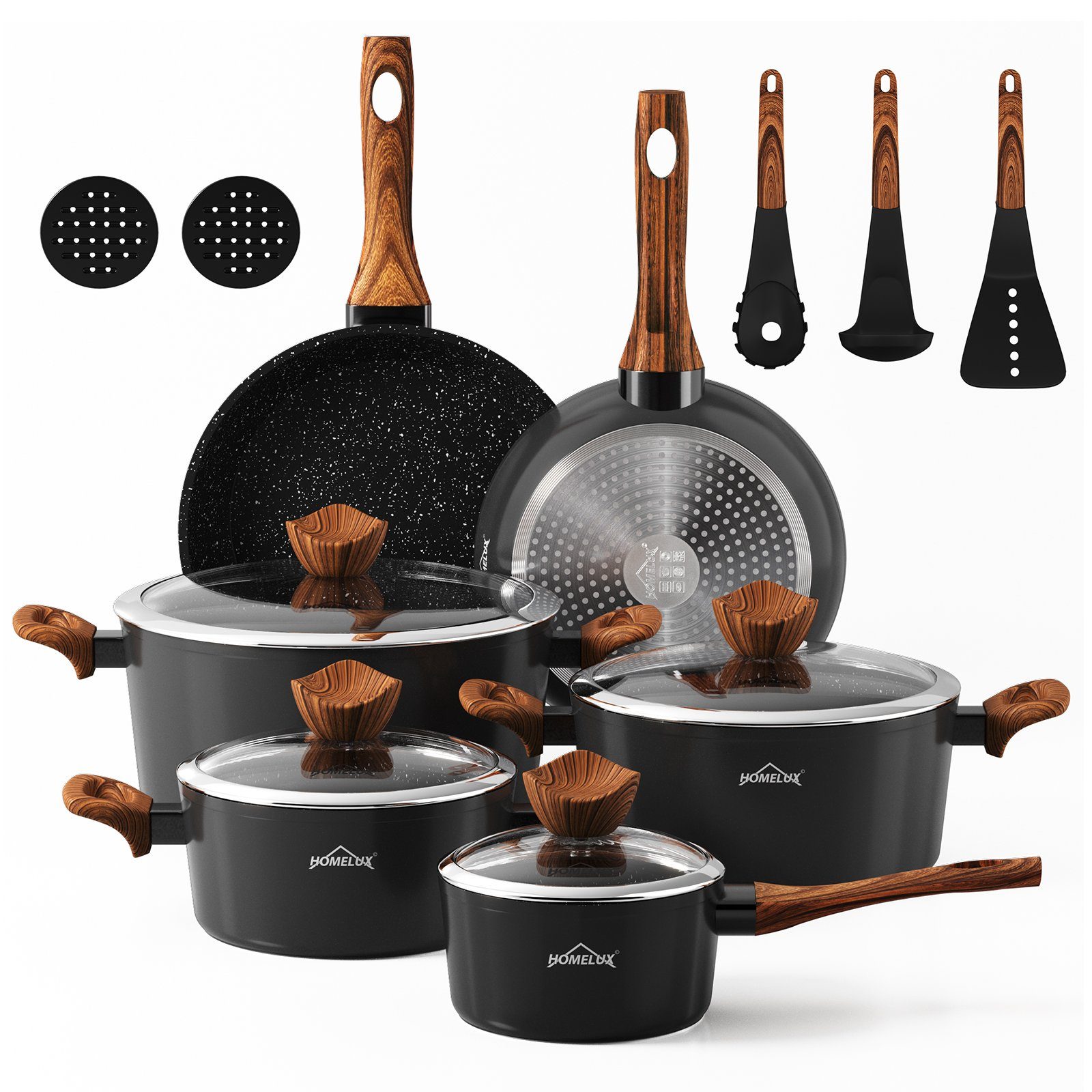 HOMELUX Topf-Set 15tlg Induktions Töpfe Set, Aluminiumguss Kochtopfset mit Deckel, Aluminium (15-tlg., Topfset/Pfannensets), induktionsgeeignet