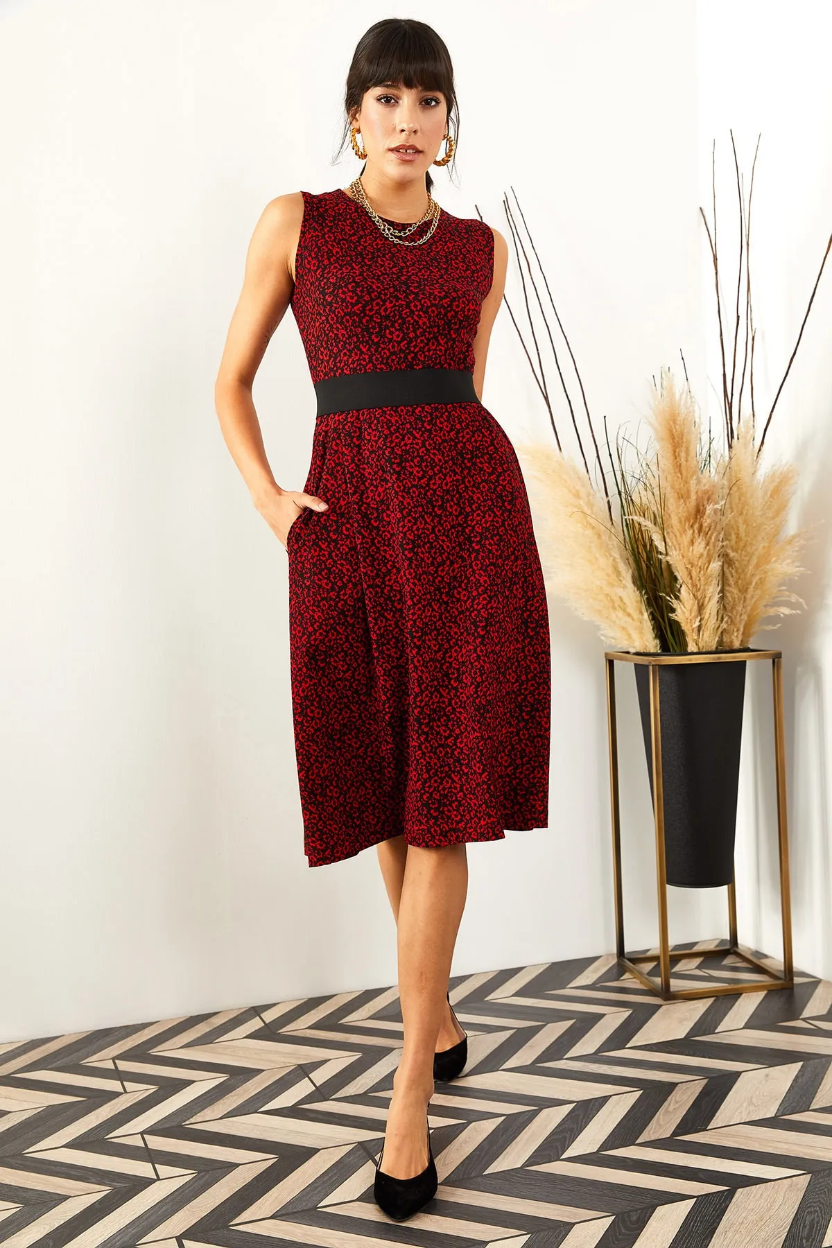 Olalook  Rotes, lockeres Kleid mit Taschen für Damen