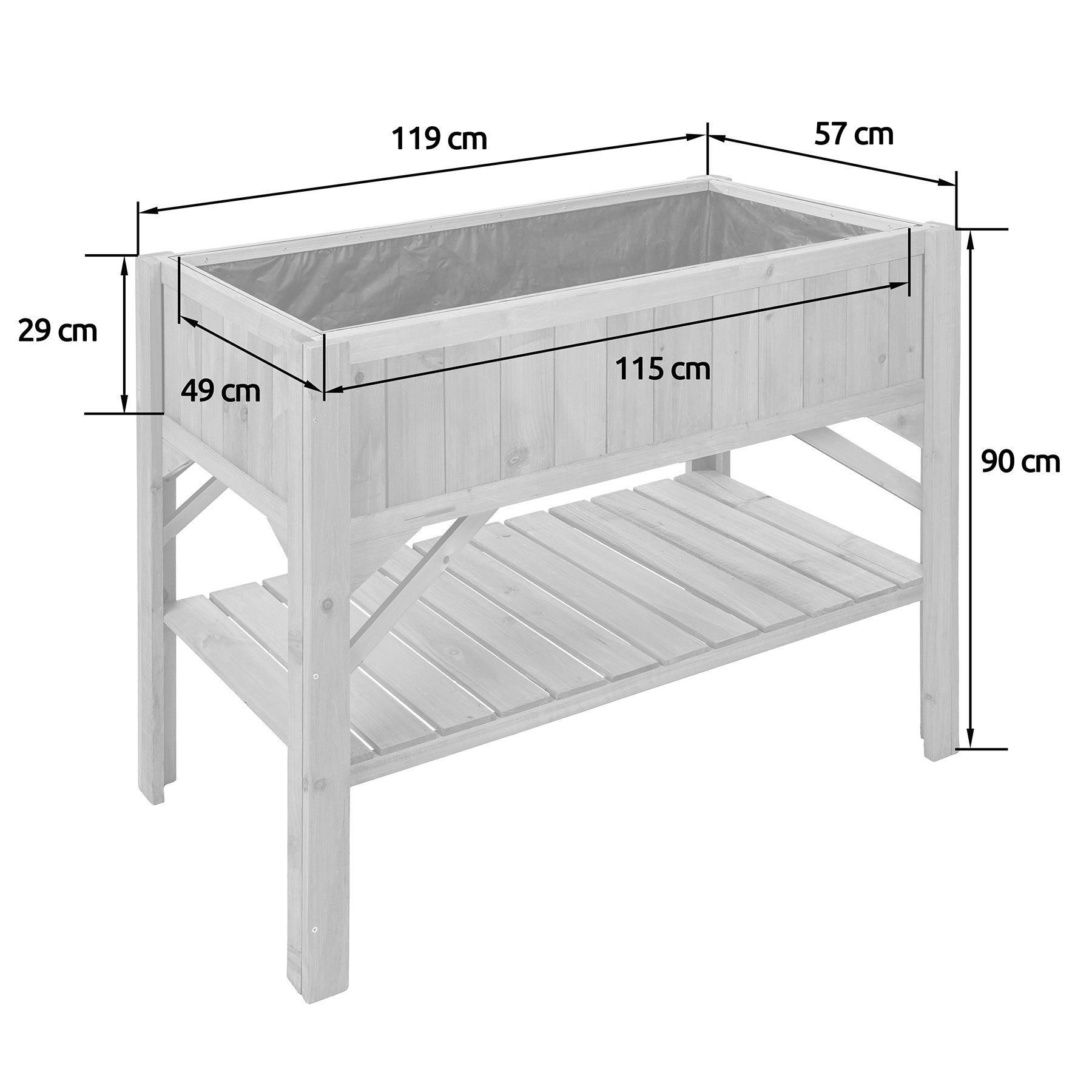tectake Hochbeet Hochbeet mit Ablage 119x53x90cm