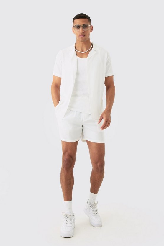Kurzärmliges Satin-Hemd & Shorts