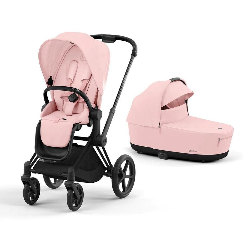 Cybex Priam V4 stroller set in peach pink with matte black frame