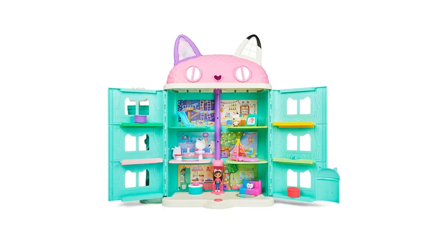 Spin Master Gabby‘s Dollhouse, Puppenhaus mit 2 Spielzeugfiguren und Zubehörteilen und Geräuschen bunt