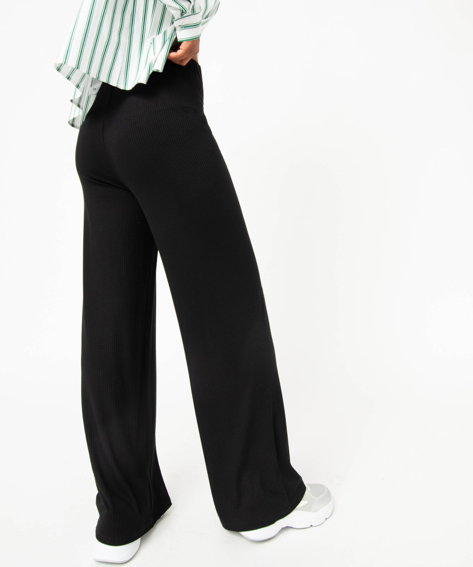 Pantalon large en maille ctelée femme noir | GEMO