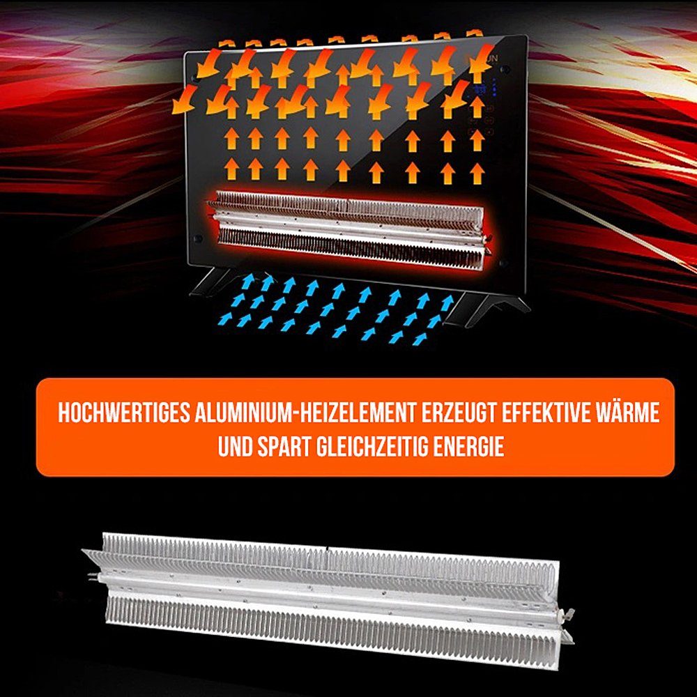 PROMAFIT Konvektor Elektroheizung Glas-Konvektor Mit LCD Display, 1500 W, Schnelle und effiziente Aufwärmung des Raumes, 2 Wärmeeinstellungen