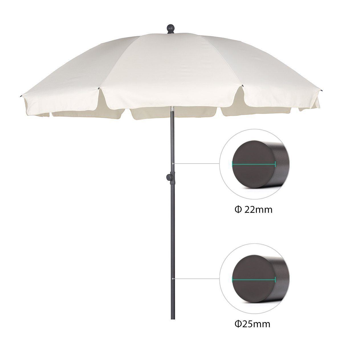 Sekey Sonnenschirm Ø 200 cm Marktschirm Rund Terrassenschirm, Unifarben