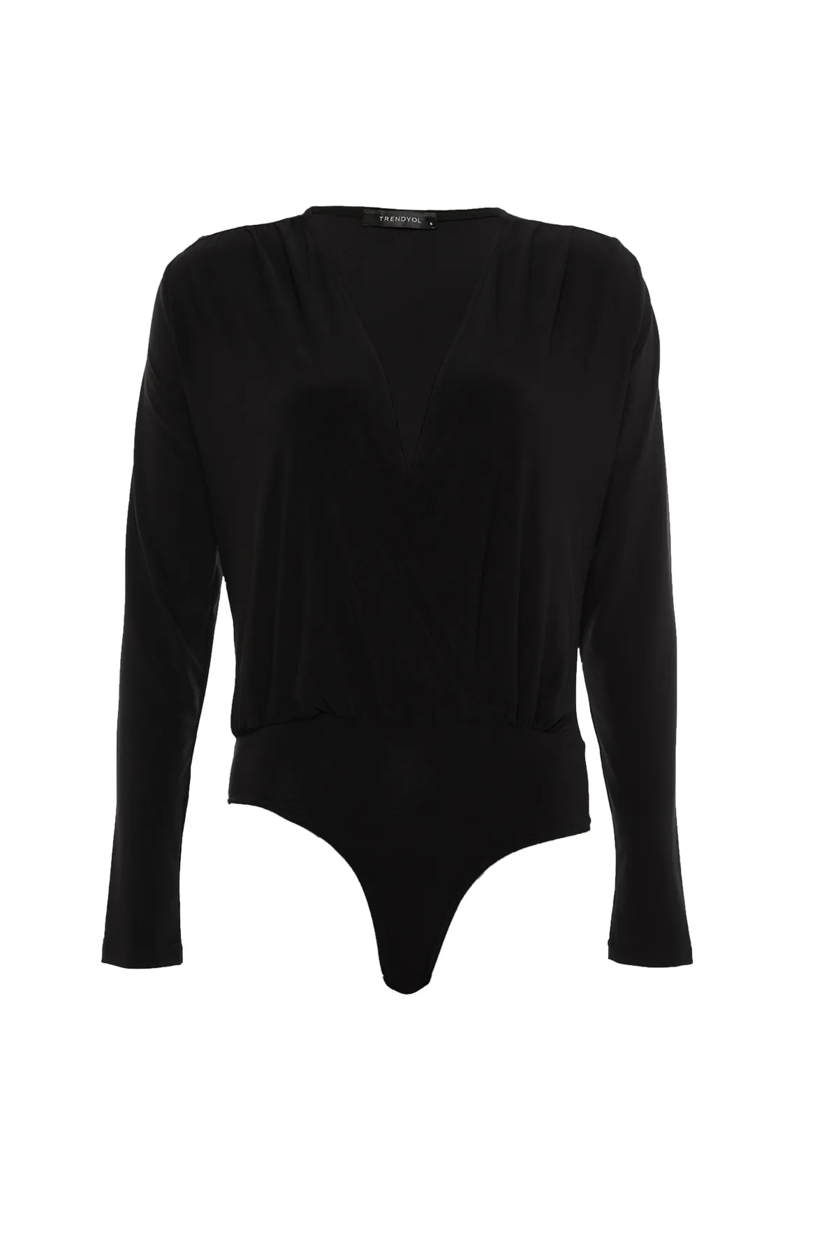 Trendyol Collection  Schwarzer, schmaler Stretch-Strickbody mit zweireihigem Kragen und Druckknopfverschluss TWOAW20BD0035