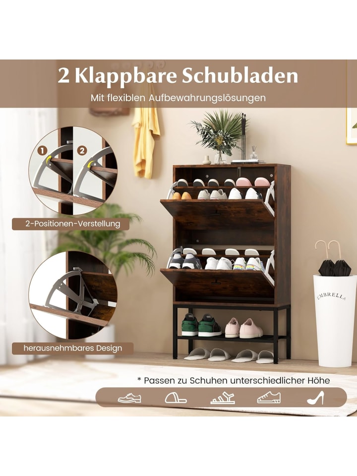 COSTWAY Schuhschrank für 15 Paar Schuhe 106cm in Braun günstig kaufen onesize