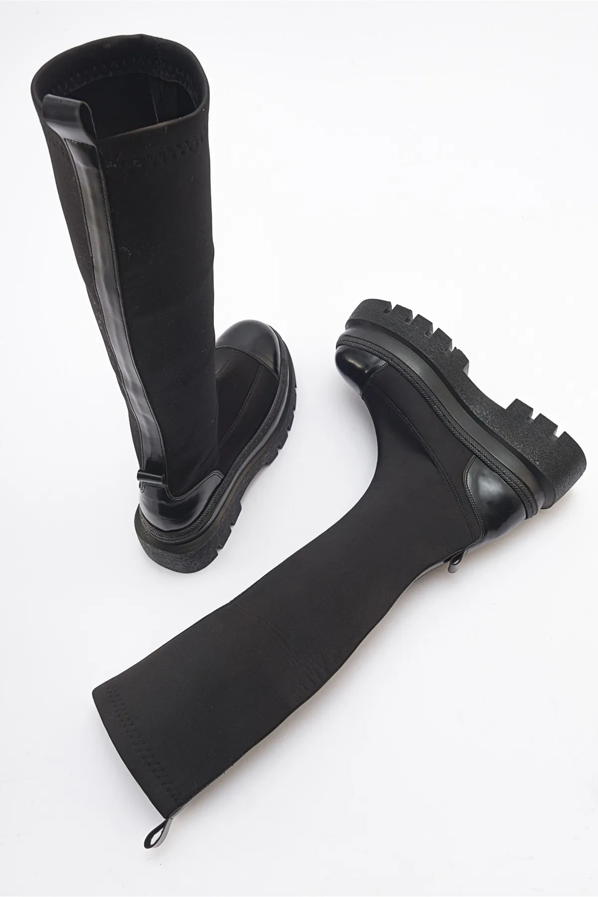LuviShoes  CELINE Black Scuba Damenstiefel mit dicken Sohlen