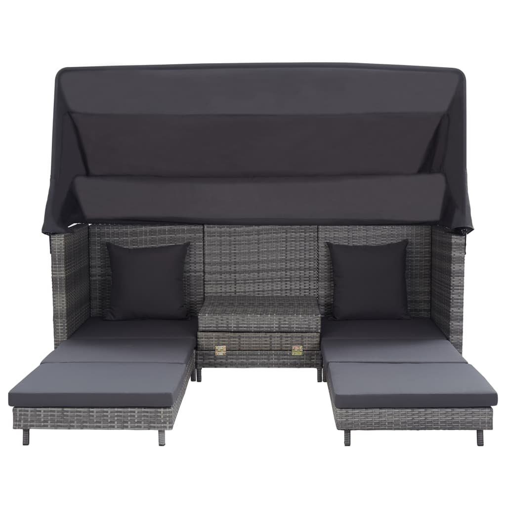 vidaXL Loungesofa Ausziehbares 3-Sitzer-Schlafsofa mit Dach Poly Rattan Grau, 1 Teile